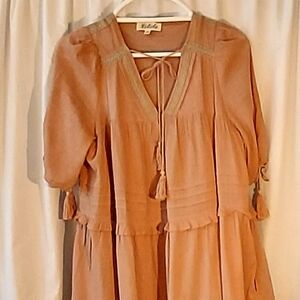 Listicle Hazel Tropical Punch Midi Dress Size Large Boho Tiered Flowing Detailed